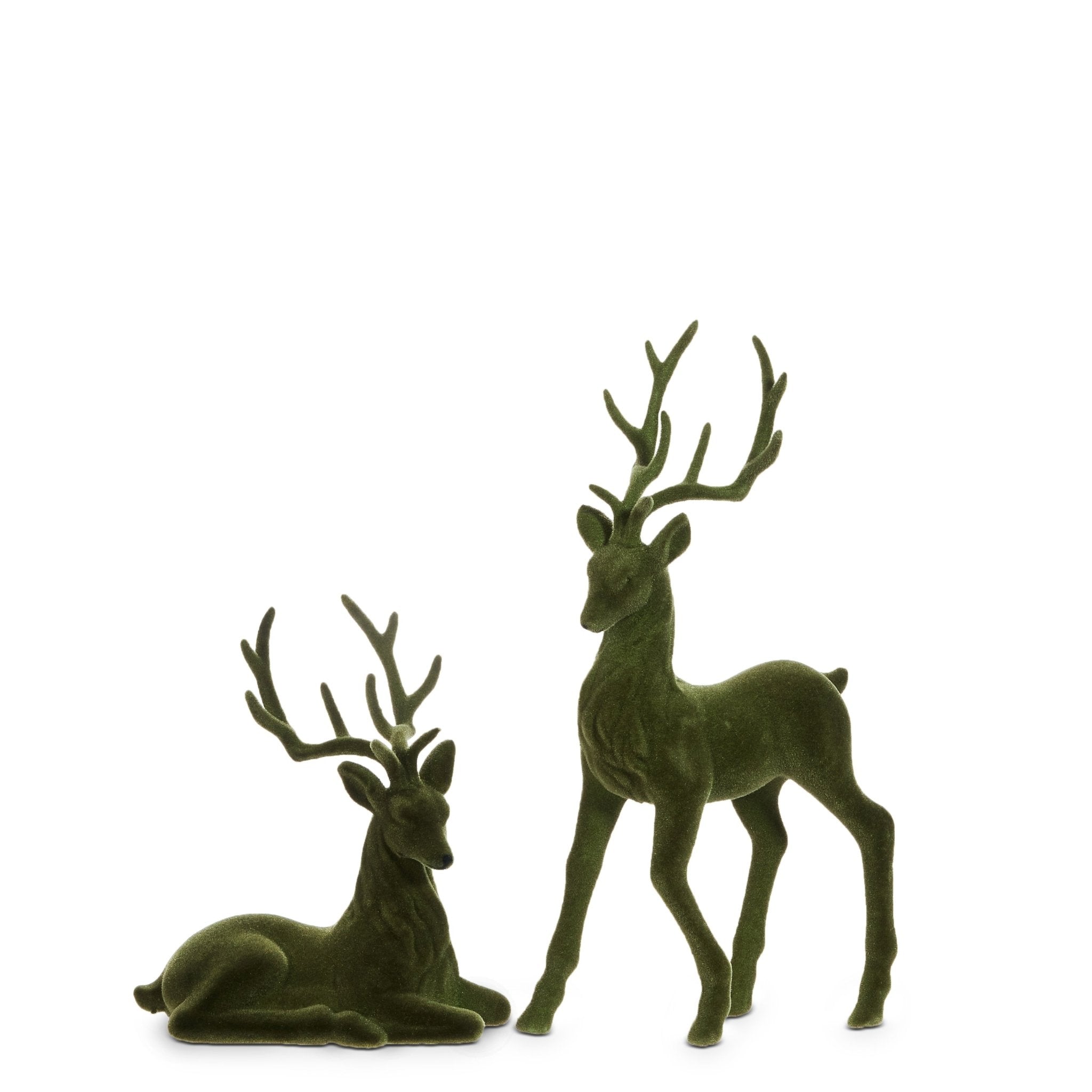 15" Green Flocked Deer Set/2 - Pure Apotheca
