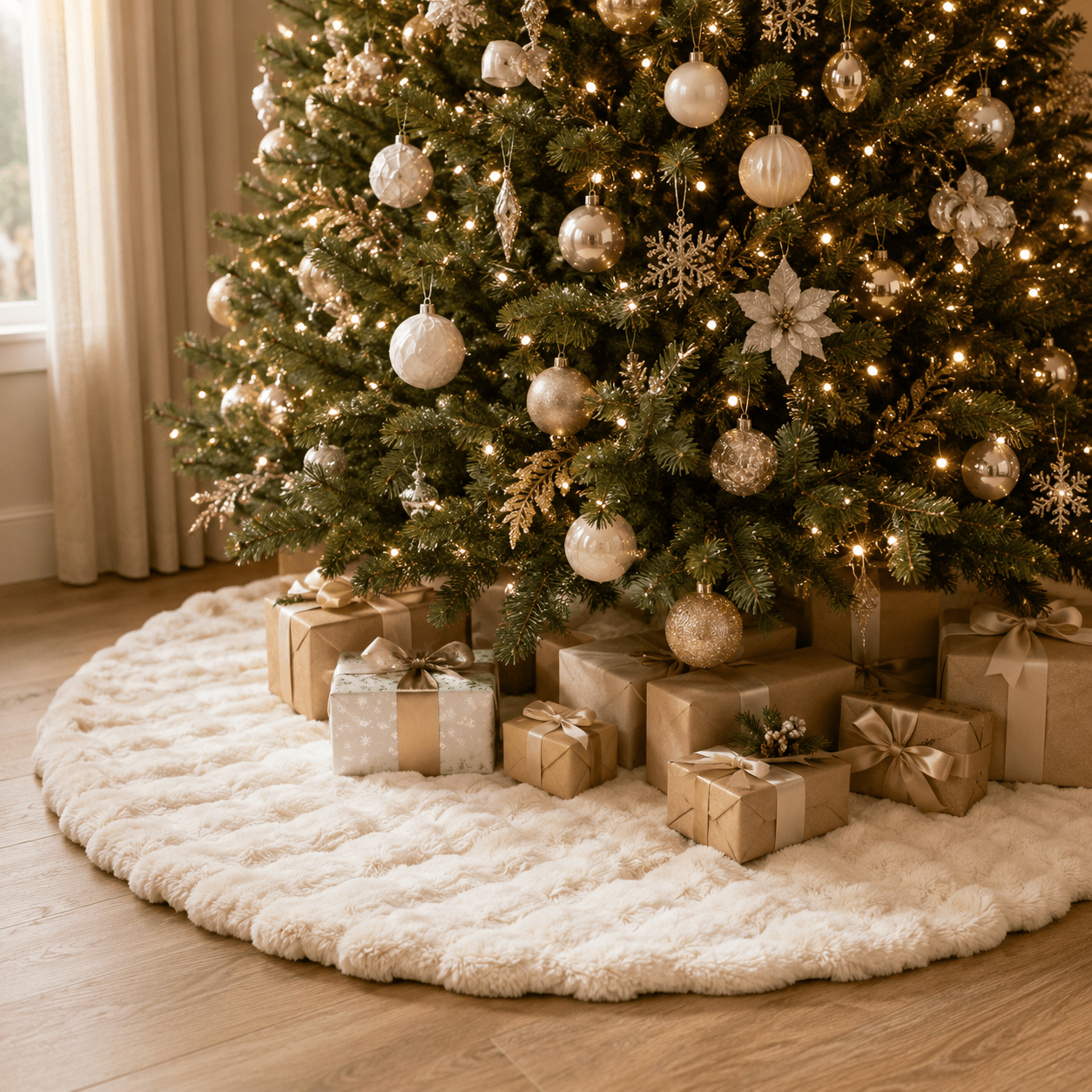 150cm Ivory Faux Fur Tree Skirt 150cmD - Pure Apotheca