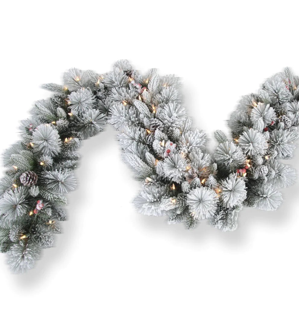 180 CM DOUGLAS FIR SNOW GARLAND WITH 50 LED LIGHTS - Pure Apotheca