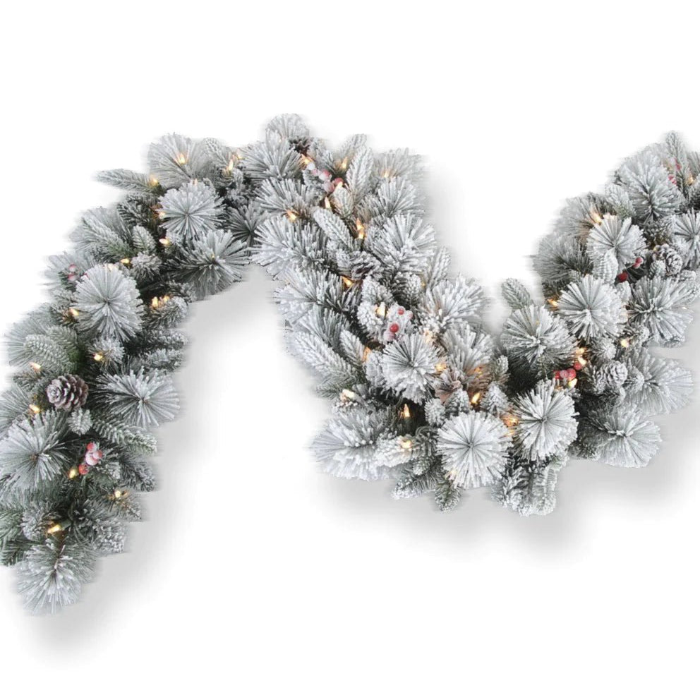 180 CM DOUGLAS FIR SNOW GARLAND WITH 50 LED LIGHTS - Pure Apotheca