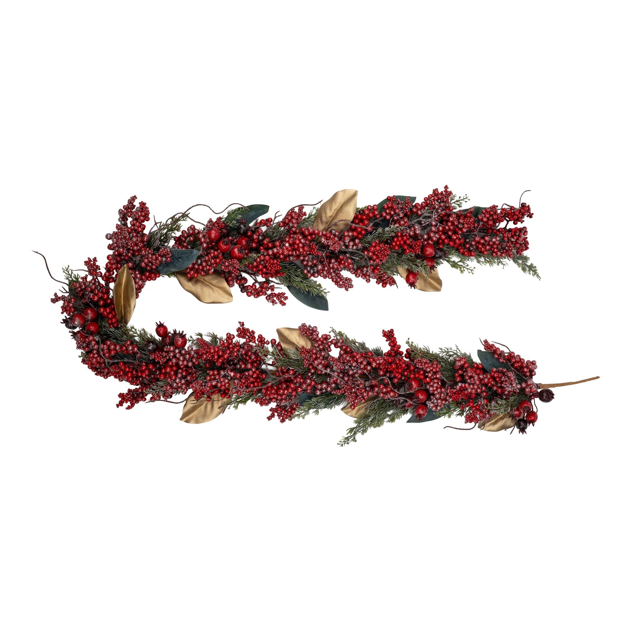 180cm Glittered Red Berry Magnolia Leaf Garland - Pure Apotheca