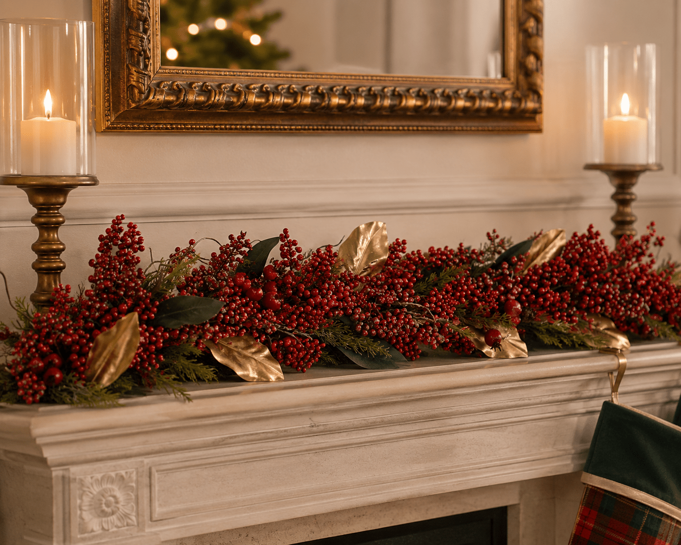 180cm Glittered Red Berry Magnolia Leaf Garland - Pure Apotheca