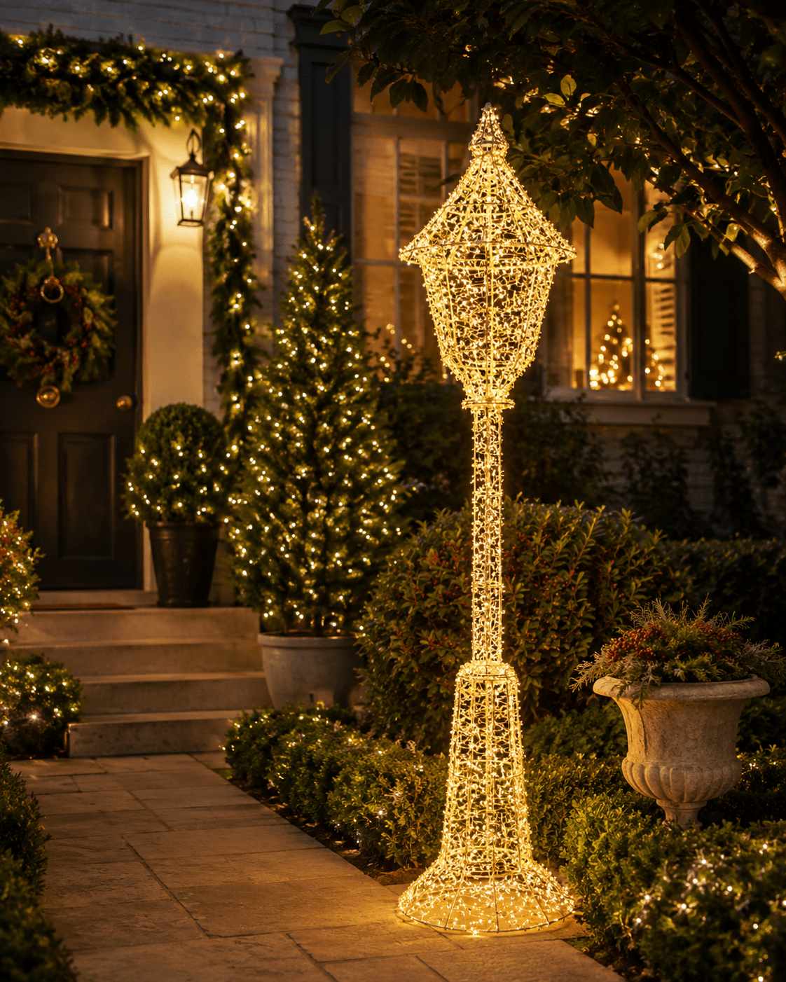 180cm Illuminated Gold Beaded Lamp Post 960 LED - Pure Apotheca