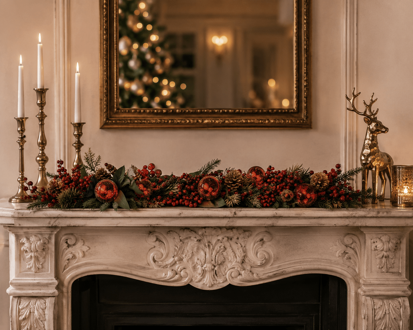 180cm Red Berry Pinecone Iced Bauble Garland - Pure Apotheca