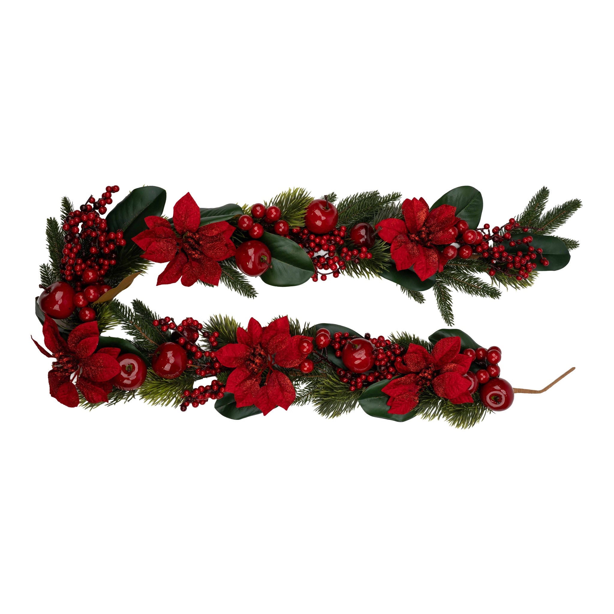 180cm Red Poinsettia & Apple Garland - Pure Apotheca