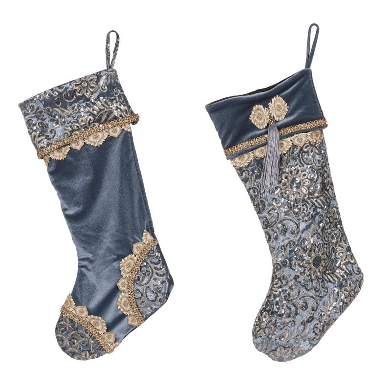 2 ASST BLUE EMBELLISHED VELVET STOCKING - Pure Apotheca