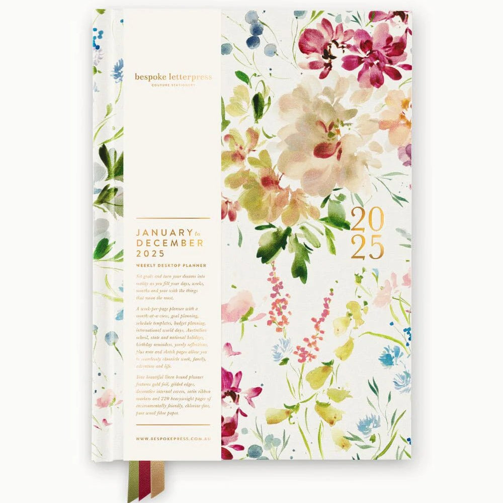 2025 Desktop Linen Bound Planner Spring Blooms - Pure Apotheca