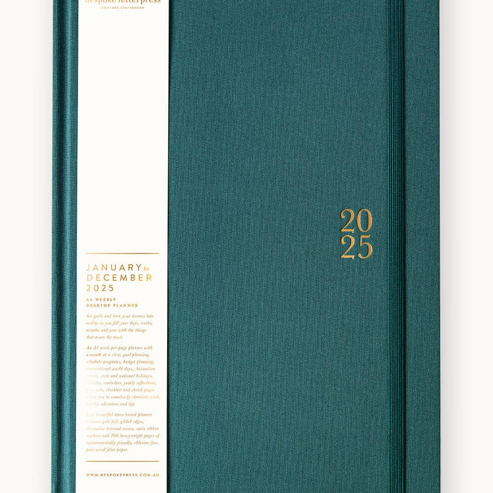 2025 Desktop Linen Bound Planner Teal - Pure Apotheca