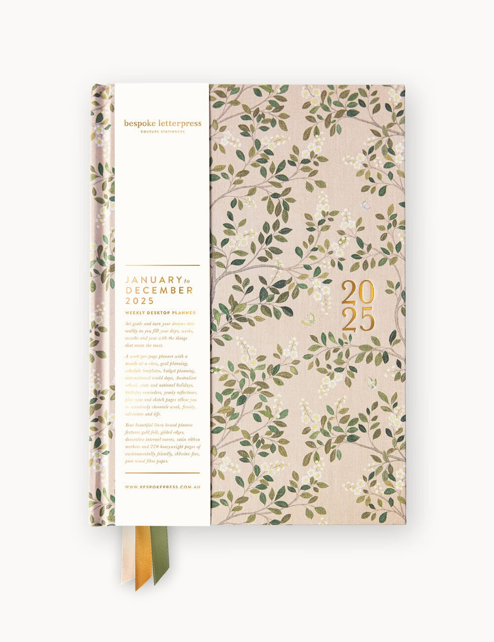 2025 Desktop Linen Bound Planner White Blossoms - Pure Apotheca