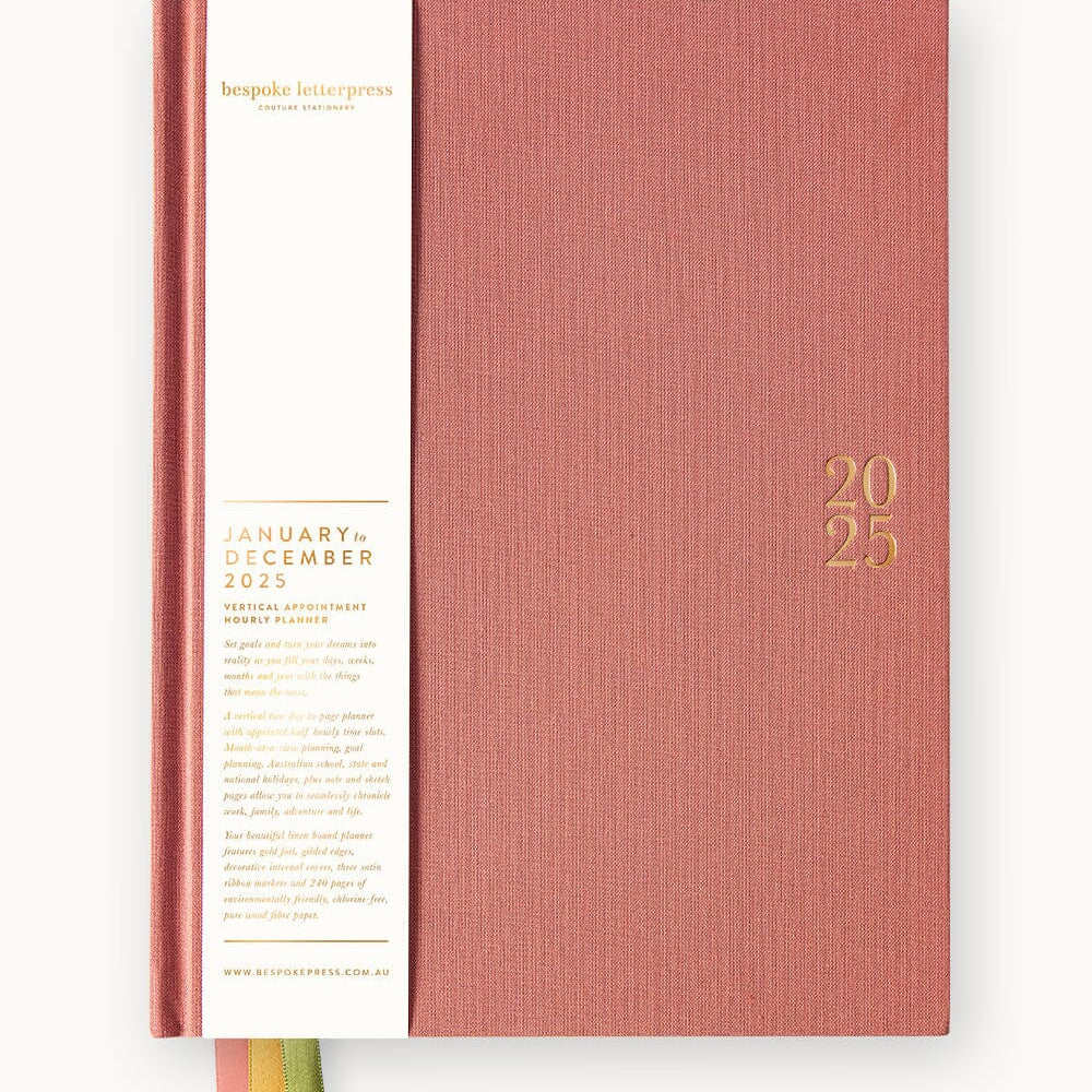 2025 Vertical Linen Bound Planner Tea Rose - Pure Apotheca