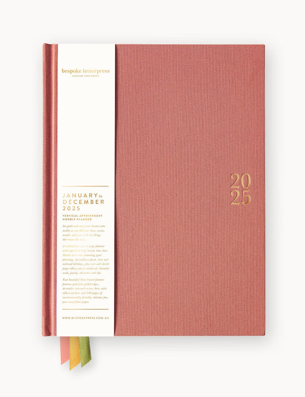 2025 Vertical Linen Bound Planner Tea Rose - Pure Apotheca