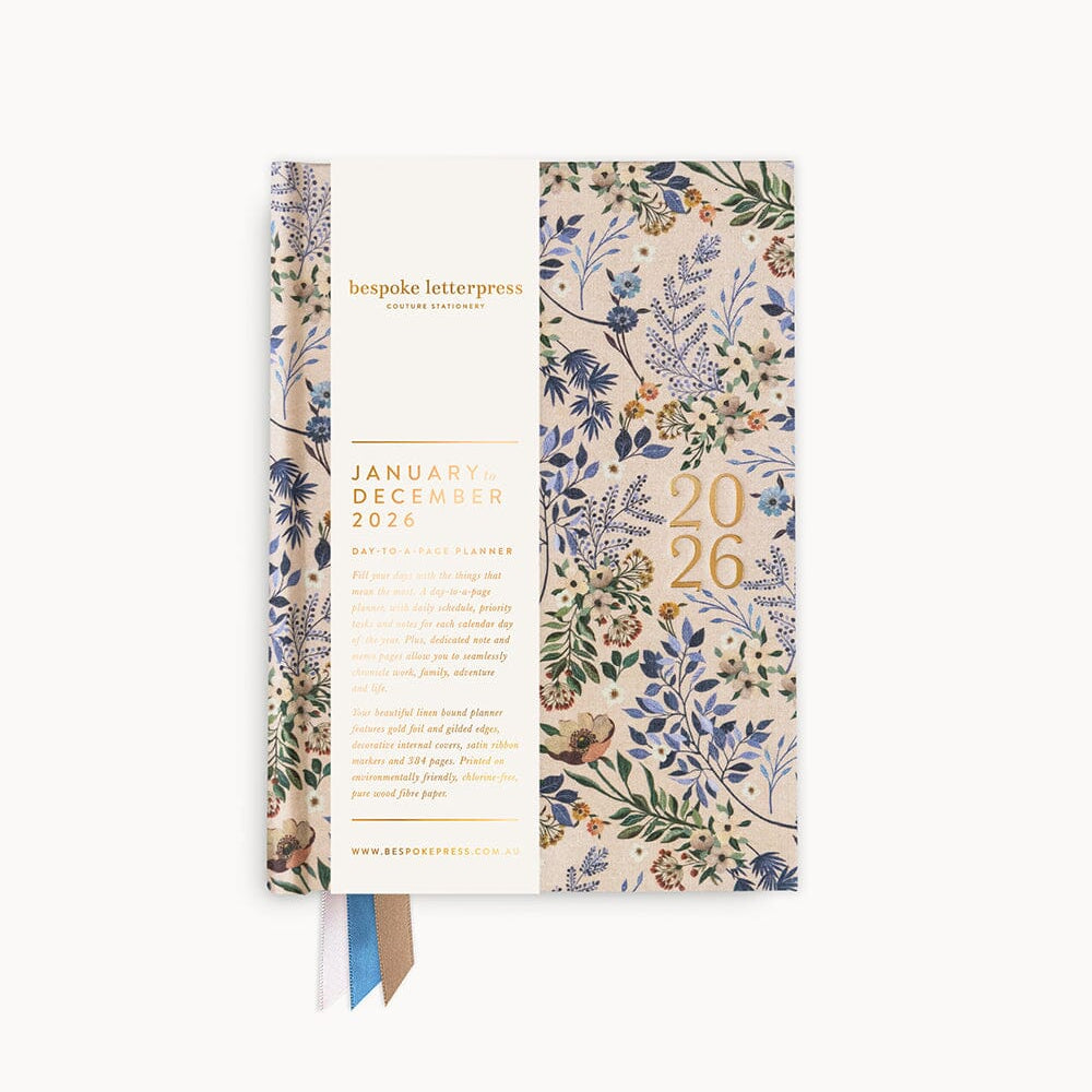 2026 Day to a Page Linen Bound Planner - Bluebuds - Pure Apotheca