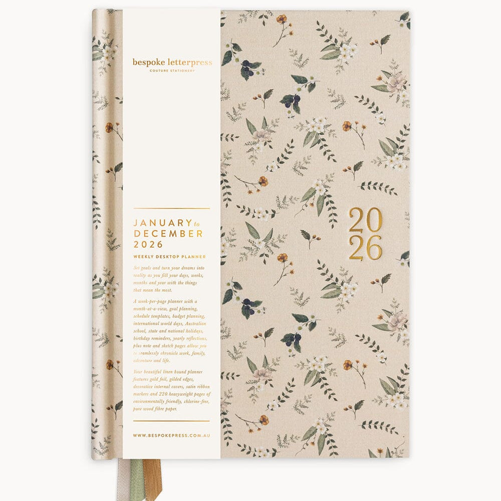 2026 Desktop Linen Bound Planner - Button Fern - Pure Apotheca