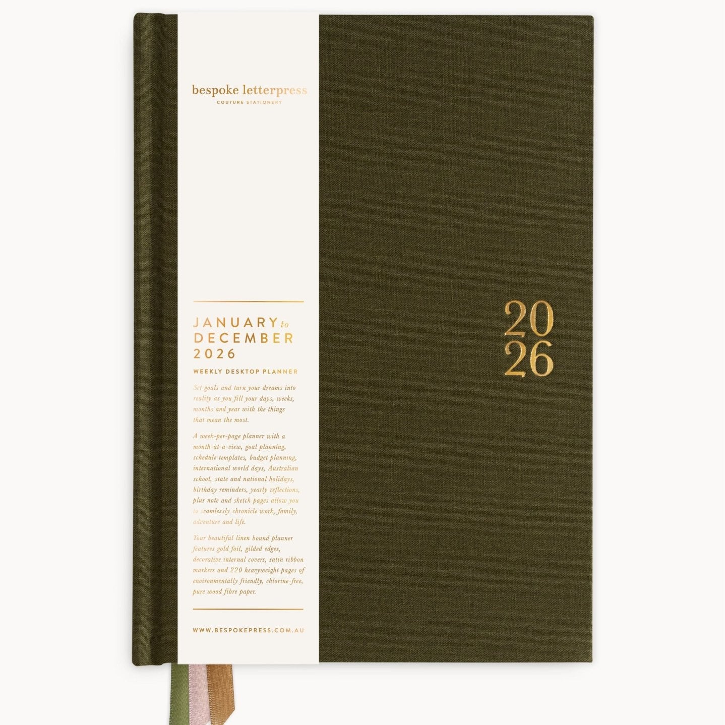 2026 Desktop Linen Bound Planner - Hunter Green - Pure Apotheca