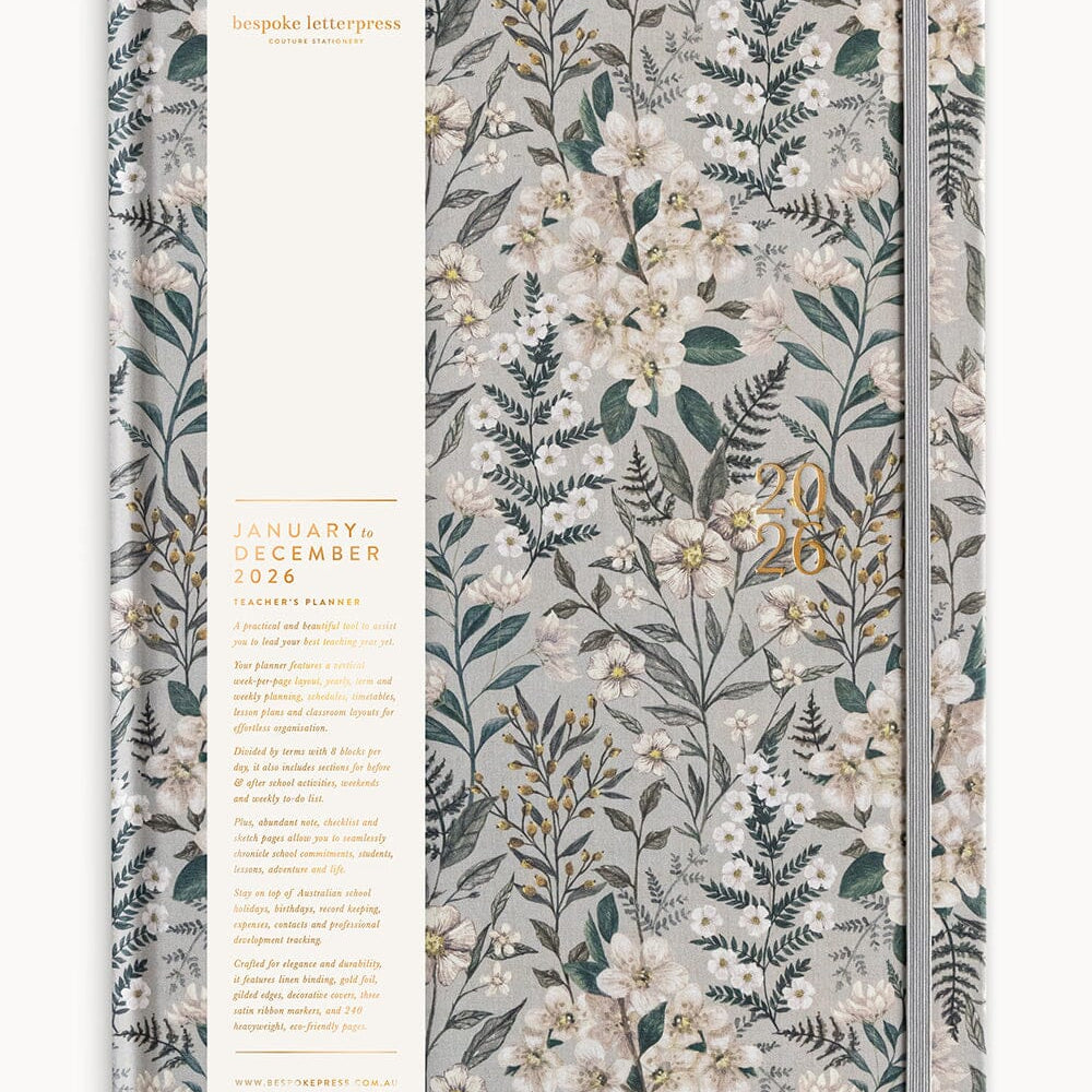 2026 Teachers A4 Planner - Ivory Garden - Pure Apotheca