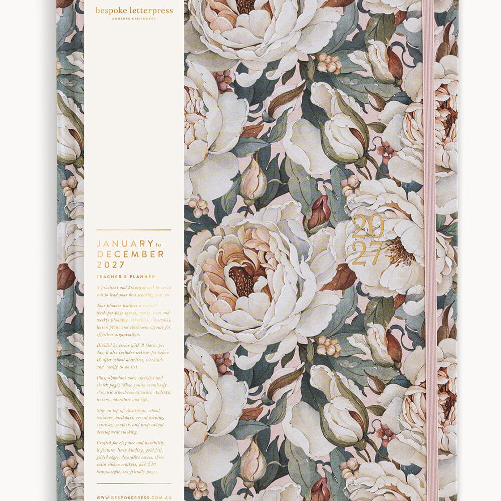 2027 Teachers A4 Planner - Heritage Roses - Pure Apotheca