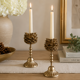 GOLD PINECONE TAPER CANDLE HOLDER SML