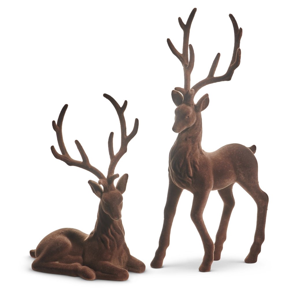 21" Brown Flocked Deer Set/2 - Pure Apotheca