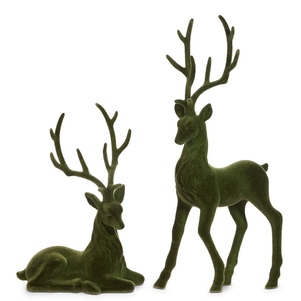 21" Green Flocked Deer Set/2 - Pure Apotheca
