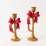 Gold Trumpet Red Bow Candle Holder 20cm