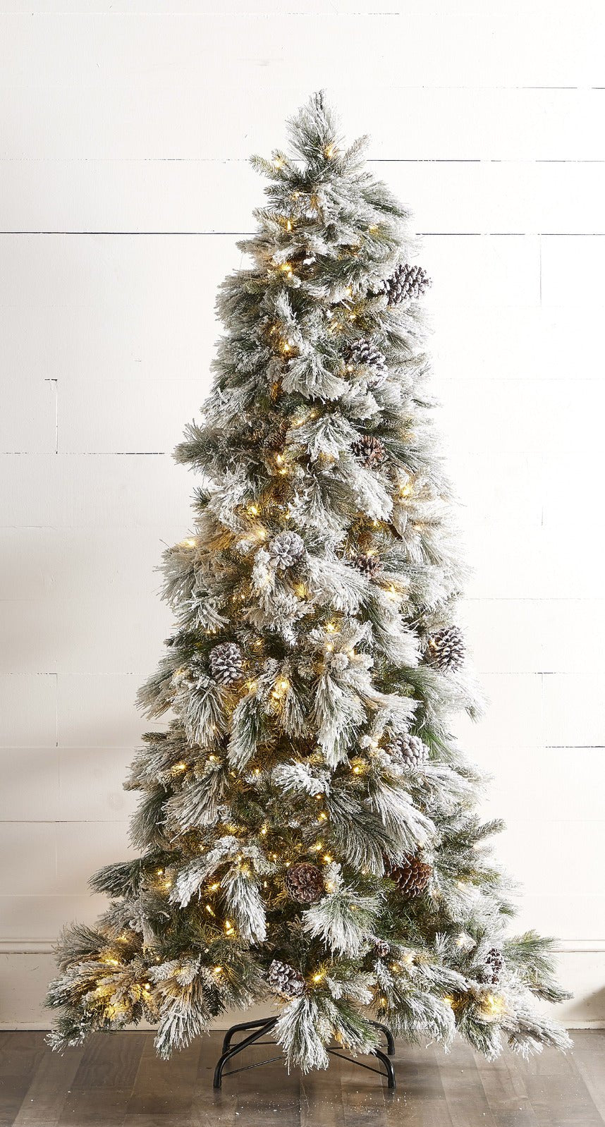 2.3m/7.5 Ft Pre - Lit Flocked Pine Tree - Pure Apotheca