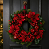 55cm Red Poinsettia & Apple Wreath