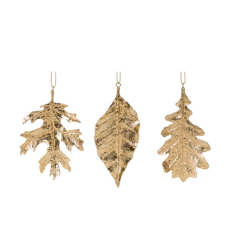 3 ASST GOLD HANGING LEAF ORNAMENT - Pure Apotheca
