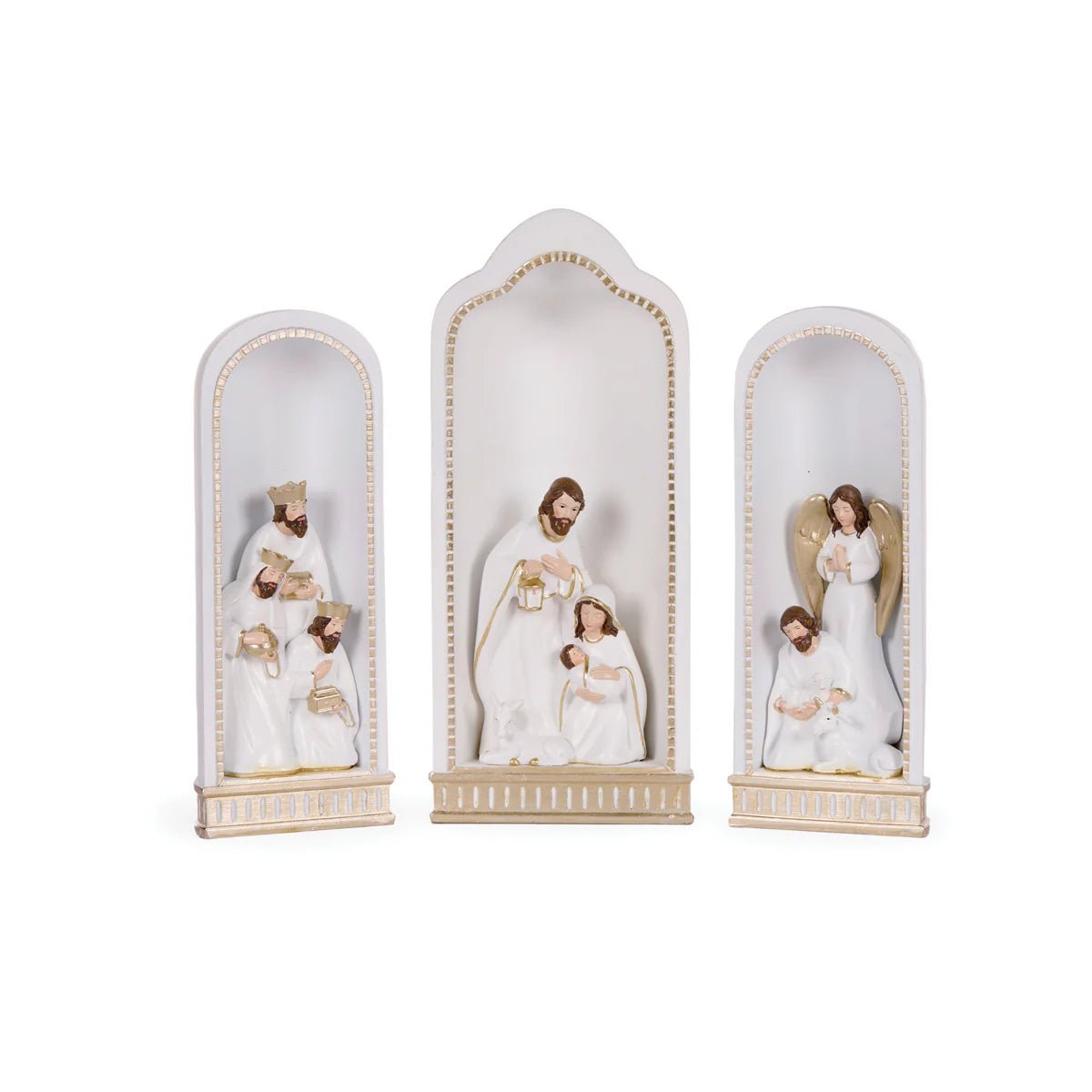 3 PIECE WHITE AND GOLD NATIVITY - Pure Apotheca