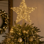 30cm Illuminated Gold Beaded 5 Point Star Tree Topper 15 LED - Pure Apotheca