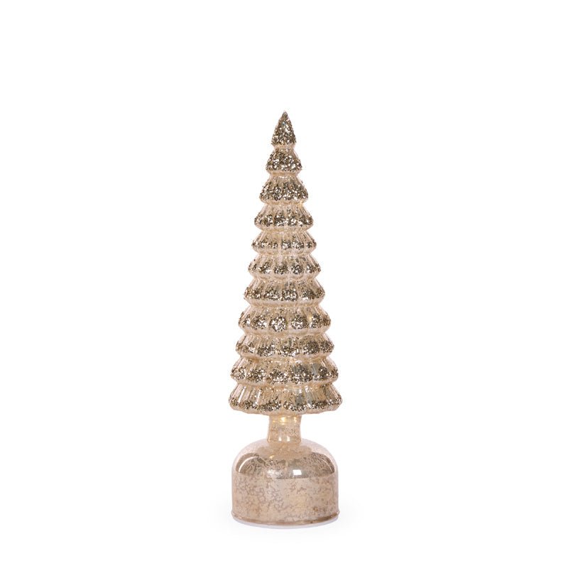 33 CM CHAMPAGNE MERCURY GLASS ROTATING LED TREE - Pure Apotheca