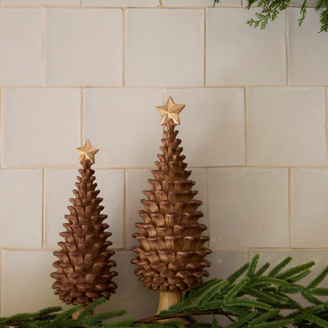 34.5 CM NATURAL PINECONE TREE WITH STAR - Pure Apotheca