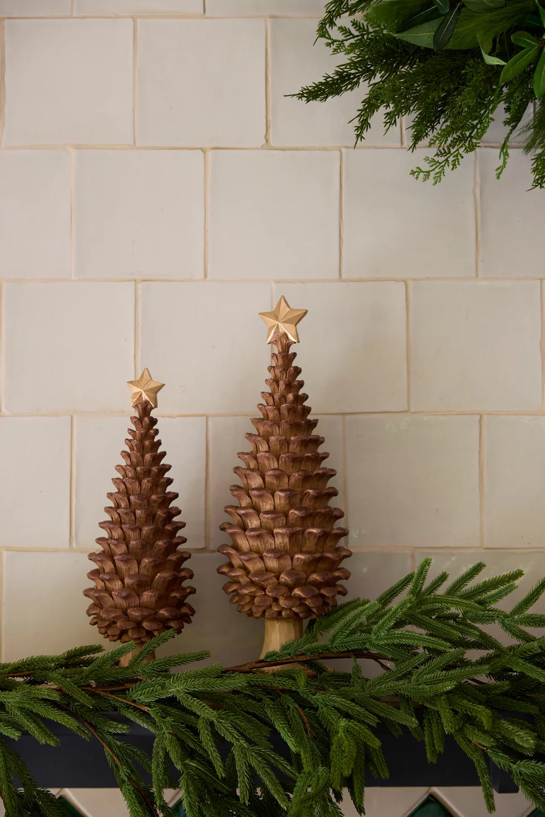 34.5 CM NATURAL PINECONE TREE WITH STAR - Pure Apotheca