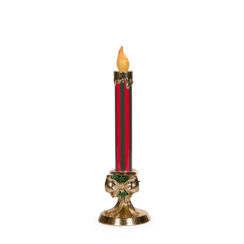38 CM LED RED AND GREEN STRIPED BOW CANDLE - Pure Apotheca