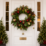 70cm Red Bauble Leaf Wreath
