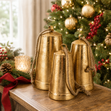 Set Of 3 Large Gold Tapered Bells On Rope