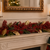 180cm Glittered Red Berry Magnolia Leaf Garland