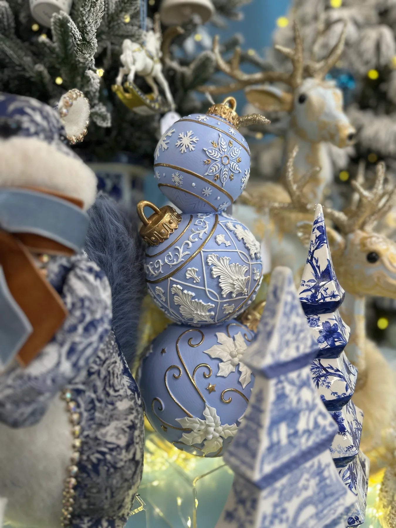41 CM BLUE AND WHITE SNOWFLAKE BAUBLE STACK - Pure Apotheca