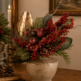 45cm Glittered Red Berry Magnolia Leaf Spray - Pure Apotheca