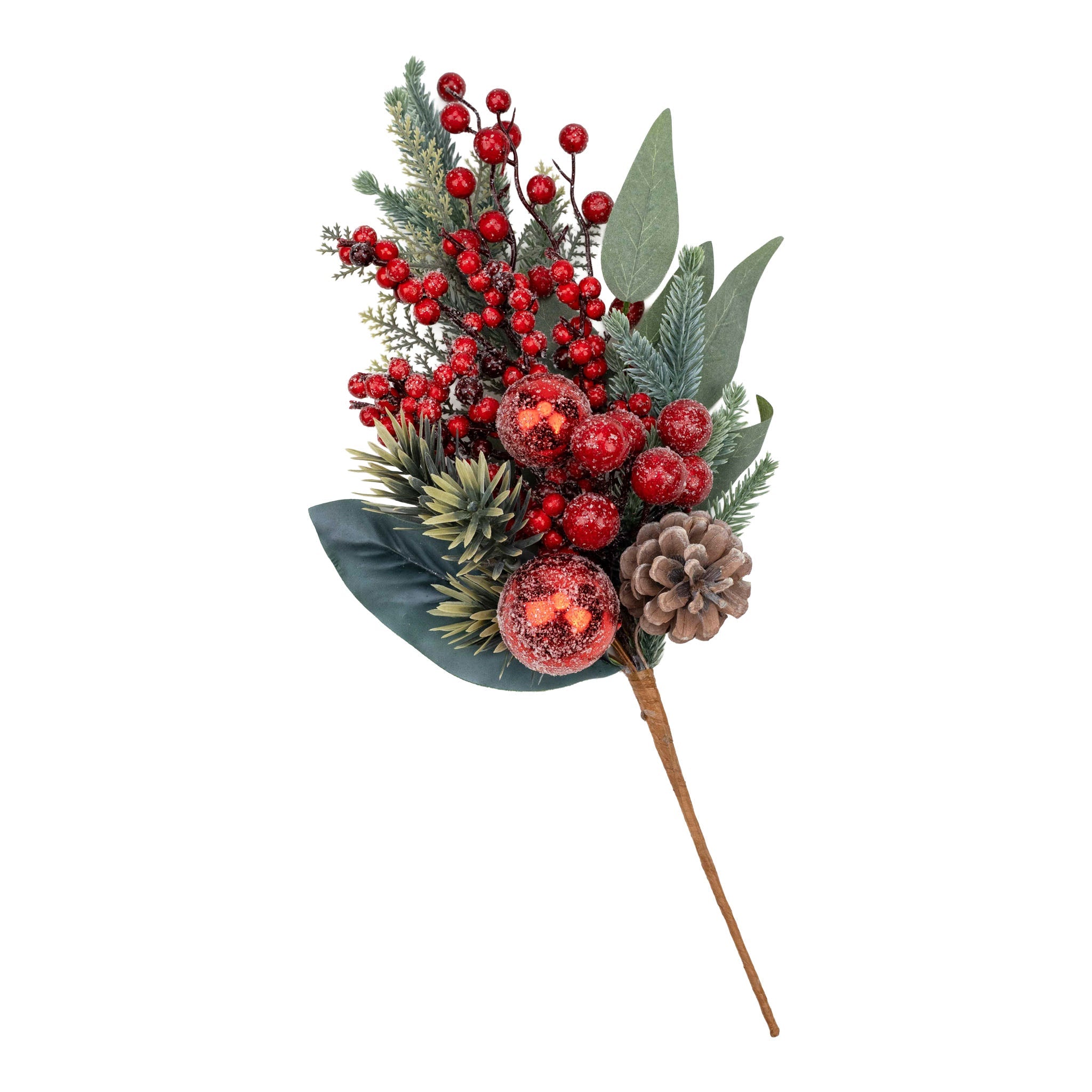 45cm Red Berry Pinecone Iced Bauble Spray - Pure Apotheca