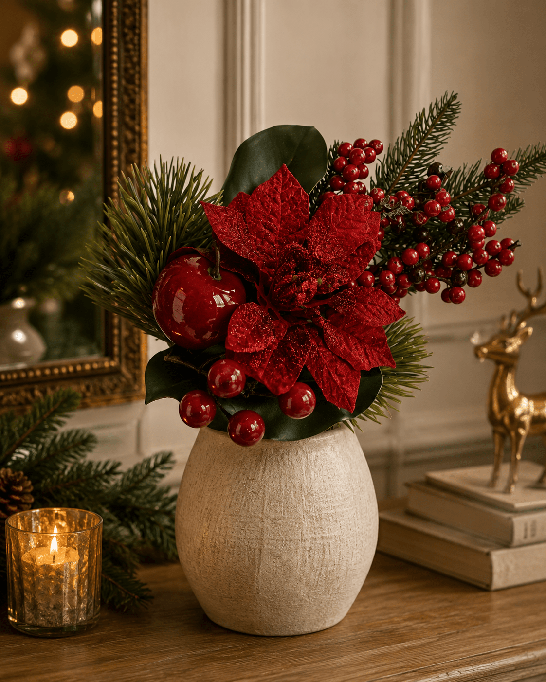 45cm Red Poinsettia & Apple Spray - Pure Apotheca