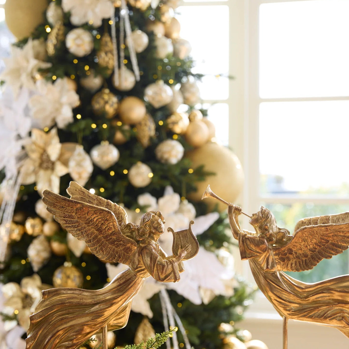 47 CM GILDED ANGEL WITH HARP - Pure Apotheca
