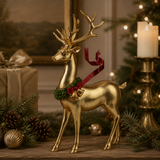 Gold Standing Red Metal Ribbon Deer 32cm