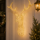 90cm Illuminated Gold Beaded Reindeer Head 600 LED