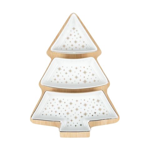 4Pc Xmas Dish/Tray Cer/Bam 30x21x4cm Whi - Pure Apotheca