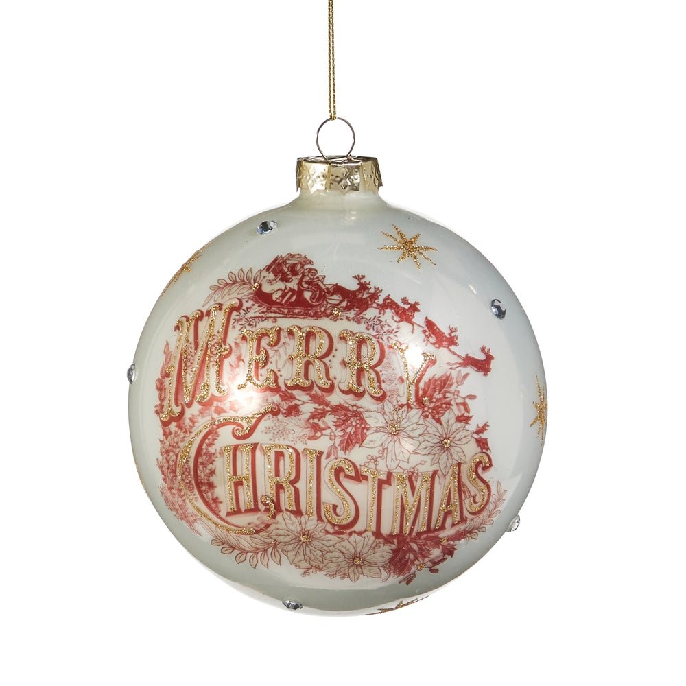 5" Vintage Red Merry Christmas Ball Ornament - Pure Apotheca