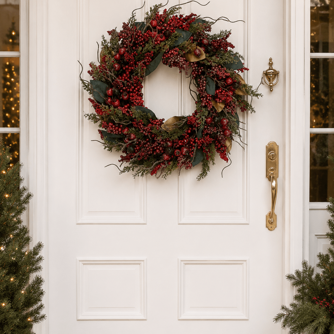 50cm Glittered Red Berry Magnolia Leaf Wreath - Pure Apotheca