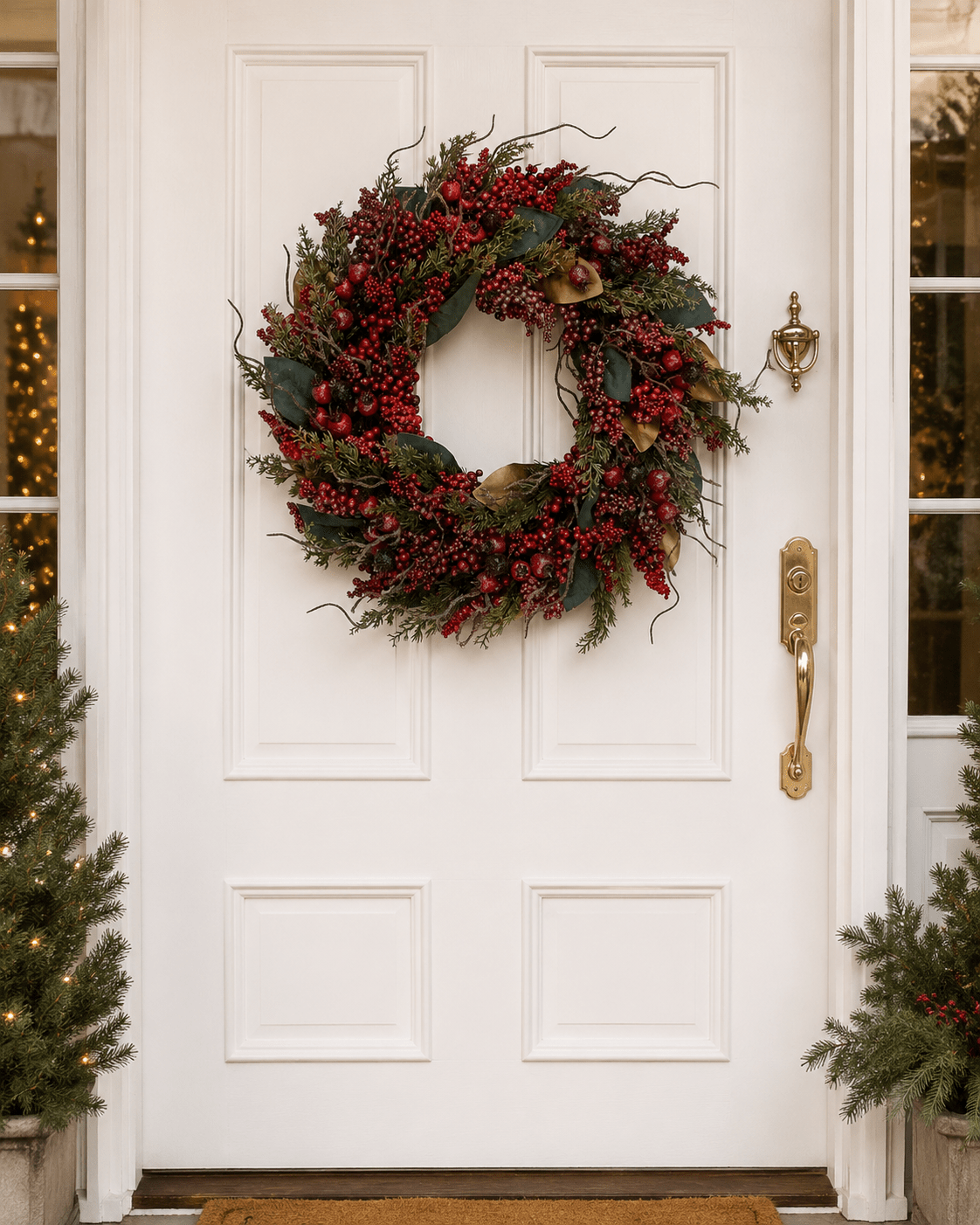 50cm Glittered Red Berry Magnolia Leaf Wreath - Pure Apotheca