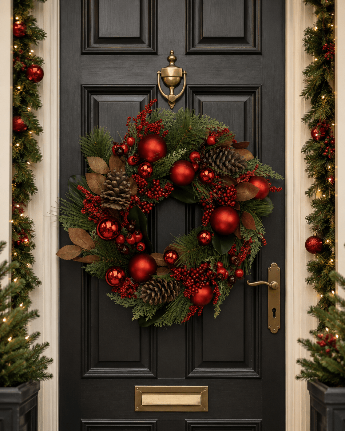 55cm Red Berry Pinecone Bauble Wreath - Pure Apotheca