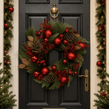 55cm Red Berry Pinecone Bauble Wreath - Pure Apotheca
