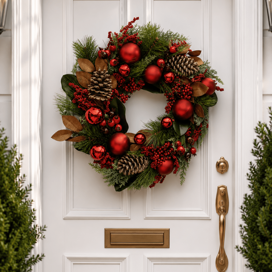 55cm Red Berry Pinecone Iced Bauble Wreath - Pure Apotheca